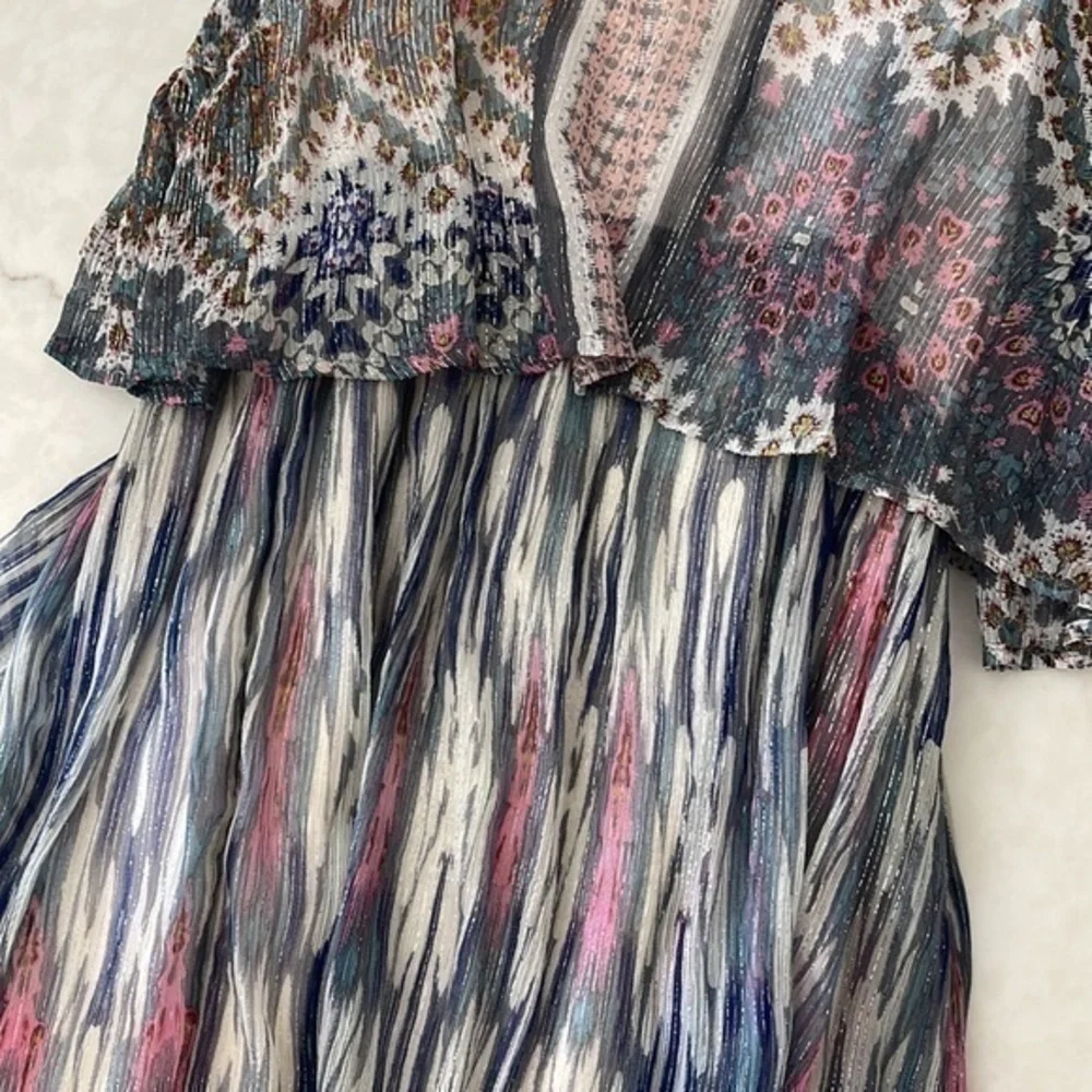 Anthropologie meadow rue tiered metallic dress